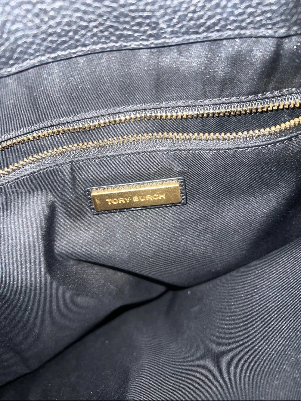 Tory Burch Black Leather Shoulder Tote with Gold Hardware